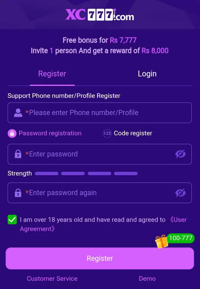 xc777 game register